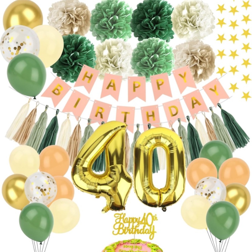Gold and Green 40th Birthday Party Decoration Set women gift balloon